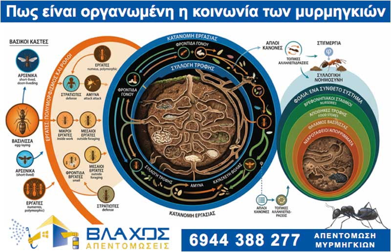 Πως είναι οργανωμένη η κοινωνία των μυρμηγκιών - Infographic